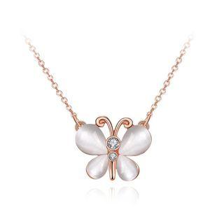 Elegant Plated Rose Gold Butterfly Necklace With Opal Rose Gold - One Size