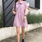 Ruffled Collared Short-sleeve Mini A-line Dress