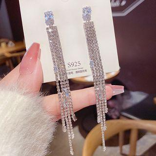 Rhinestone Fringe Drop Earring E0227 - 1 Pair - Silver - One Size