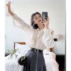 Cutout-shoulder Ruffled Light Shirt White - One Size