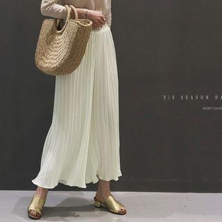 Band-waist Wide-leg Ribbed Pants