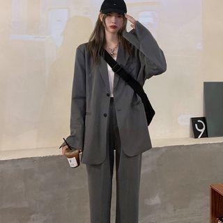 Long-sleeve Single-breasted Blazer / Wide Leg Dress Pants