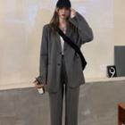Long-sleeve Single-breasted Blazer / Wide Leg Dress Pants