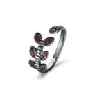 Elegant And Fashion Leaf Red Cubic Zircon Adjustable Ring Silver - One Size