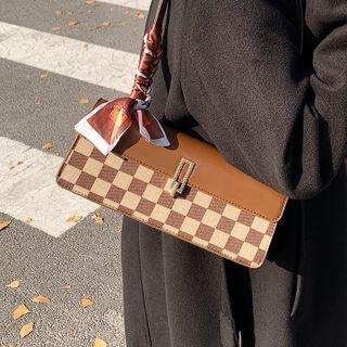 Check Panel Faux Leather Shoulder Bag