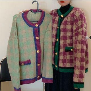 Contrast Trim Check Cardigan