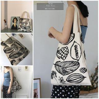 Printed Canvas Shopping Bag Leaf - One Size