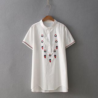 Short-sleeve Embroidered Placket Shirt White - One Size