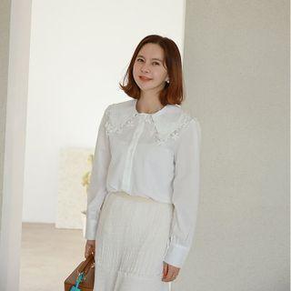 Lace-collar Plain/stripe/gingham Blouse