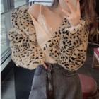 Leopard Print Faux Fur Jacket / Long-sleeve Velvet Top