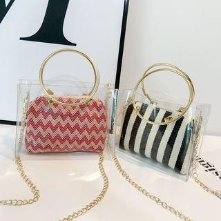 Round Handle Transparent Crossbody Bag With Pattern Pouch