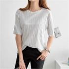 Short-sleeve Pleated Metallic T-shirt