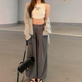 Plaid Shirt / Tank Top / Wide-leg Pants