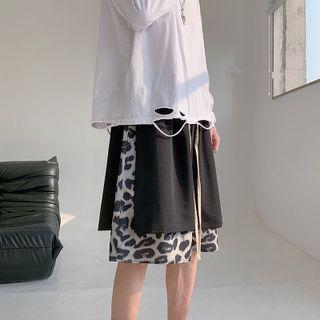 Mock Two-piece Leopard Print Wide Leg Shorts