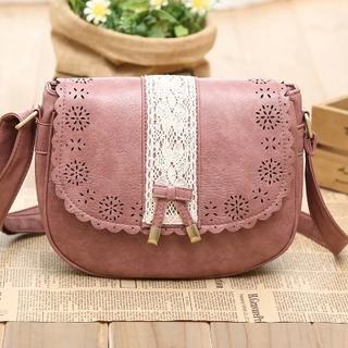 Lace Panel Bow Accent Shoulder Bag