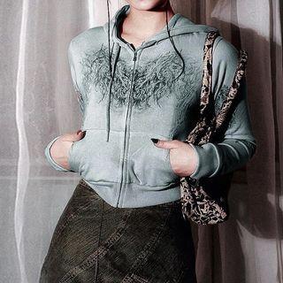 Print Zip-up Cropped Hoodie