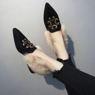 Chunky Heel Furry-trim Loafers