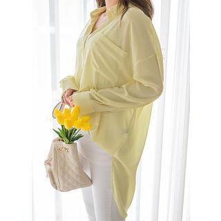 Tall Size Sleek Deep-back Blouse In Lemon Yellow