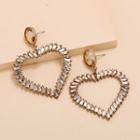 Rhinestone Heart Dangle Earring 1 Pair - Kc Gold - Silver - One Size