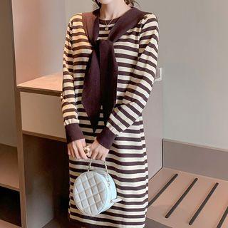 Sailor Collar Striped Knit Shift Dress