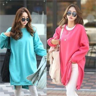 Slit-hem Brushed Fleece Lined Pullover Dress