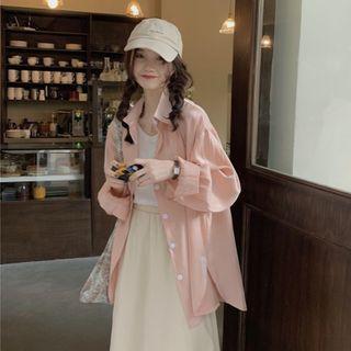 Plain Long-sleeve Light Shirt/ Plain Midi Skirt