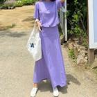 Set: Drawstring-hem Top + A-line Maxi Skirt