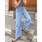 Button-front Fringed Wide-leg Jeans With Sash
