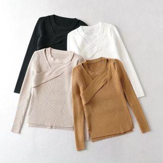 Long Sleeve Plain Ribbed-knit Sweater