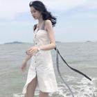 Strappy Irregular Open Back Buttoned A-line Dress