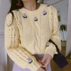 Floral Embroidery Cable Knit Sweater
