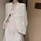 One-button Blazer / Strapless Mesh A-line Midi Dress
