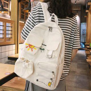 Multi-section Printed Canvas Backpack White - One Size