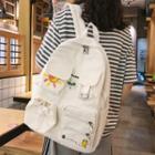 Multi-section Printed Canvas Backpack White - One Size