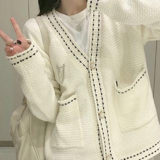 Contrast Stitching Cardigan As Shown In Figure - One Size