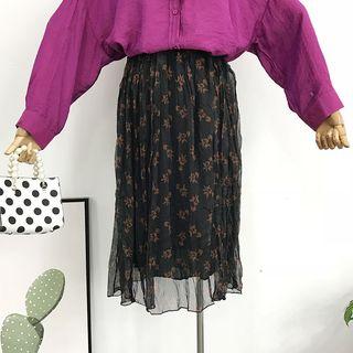 Floral Pleated Midi Skirt Brown - One Size