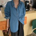 Long-sleeve Pocket-detail Denim Shirt Blue - One Size