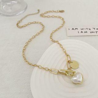 Heart Faux Pearl Pendant Alloy Necklace 01 - Gold - One Size
