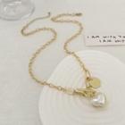 Heart Faux Pearl Pendant Alloy Necklace 01 - Gold - One Size