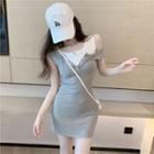 Mock Two-piece Cold-shoulder Mini T-shirt Dress