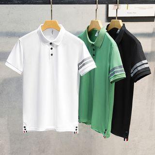 Short-sleeve Polo-neck Striped Shirt