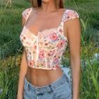 Floral Print Lace Trim Top