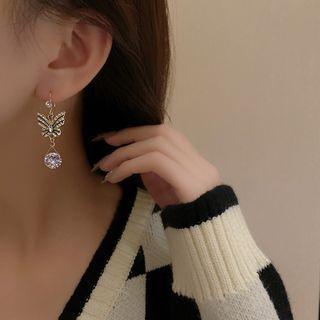 Butterfly Rhinestone Dangle Earring 1 Pair - E4583 - Gold - One Size