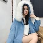 Furry Hood Single Breasted Coat