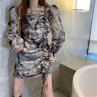 Bell-sleeve Tie-dyed Mini Sheath Dress