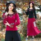 Flower Embroidered Long-sleeve T-shirt