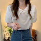 Puff-sleeve Eyelet Collar Blouse