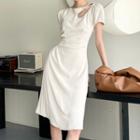 Short-sleeve Cutout Shirred A-line Dress