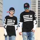 Couple Matching Long-sleeve Two-tone Printed T-shirt