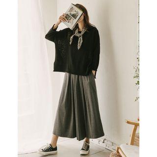 Band-waist Shirred Wide-leg Pants